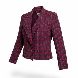 Vintage Tweed Women's Jacket - Red and Blue